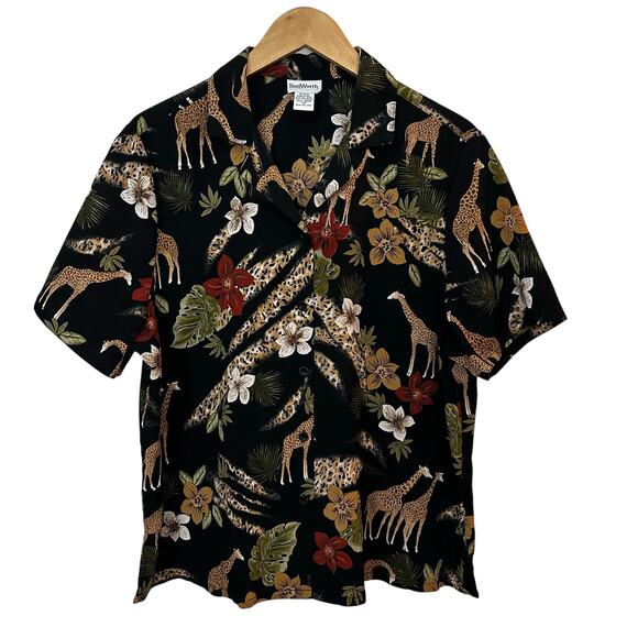 BonWorth Top Shirt Medium MP Safari Tropical Giraffe Short Sleeves Button Front - Picture 1 of 5